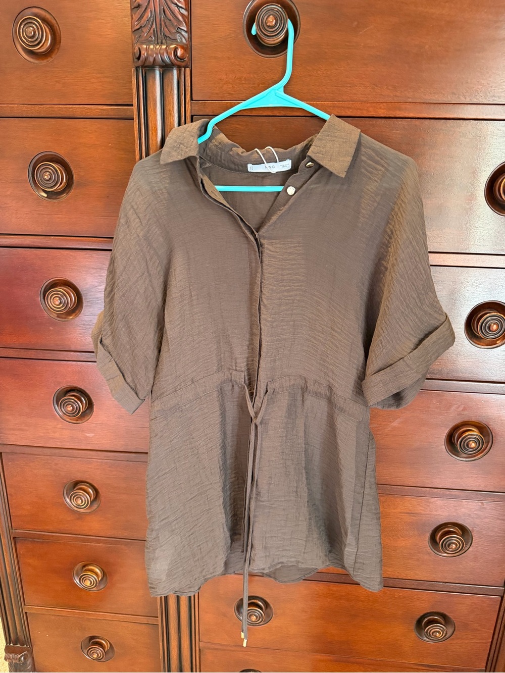 Lightweight Brown Button-Front Top